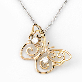 Fine Butterfly Necklace 18K Gold with Diamonds