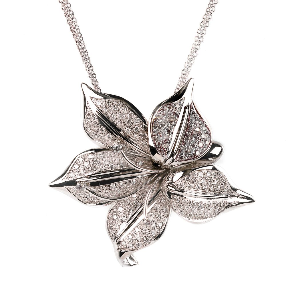 Exquisite 1.79 CT Diamond Flower Necklace 18K White Gold