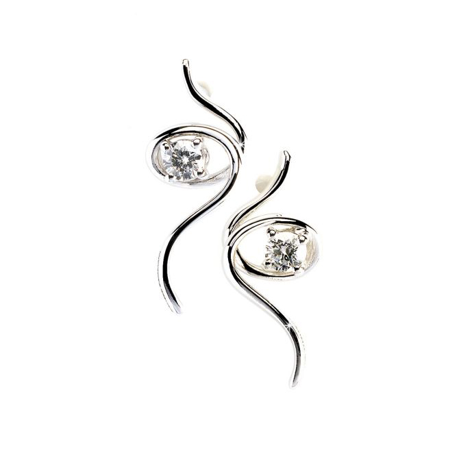 Elegant Spiral Italian Diamond Earrings with 0.10 CT 18K White Gold