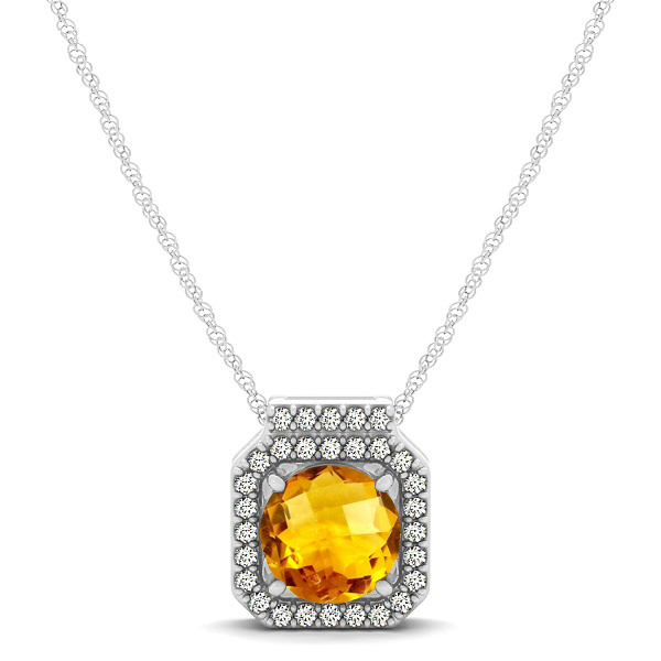 Square Halo Necklace with Round Cut Citrine Pendant