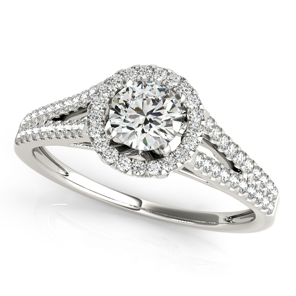 Heart Engagement Ring with Round Diamond Halo & Side Stones [OV-50545-E]