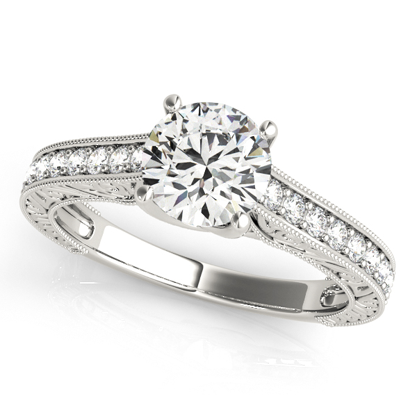 Exclusive Trellis Vintage Diamond Engagement Ring White Gold [OV-50648-E]