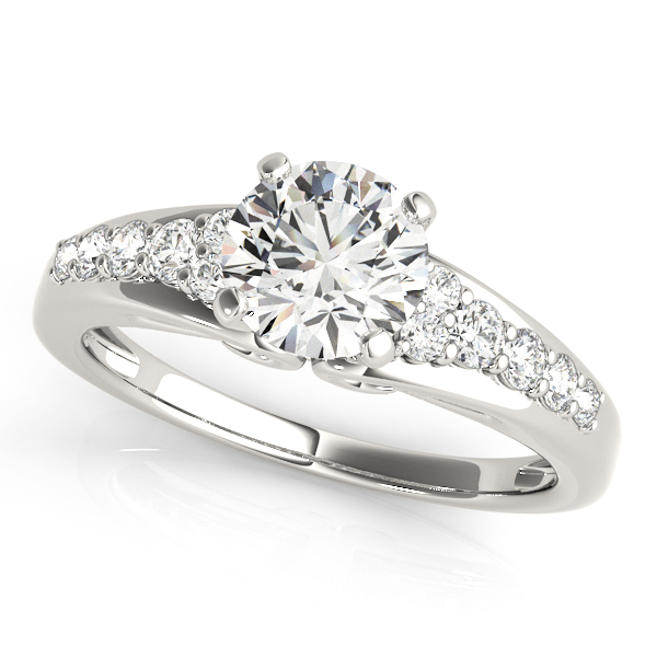 Unique V-Shaped Side Stone Engagement Ring with Curved Shank