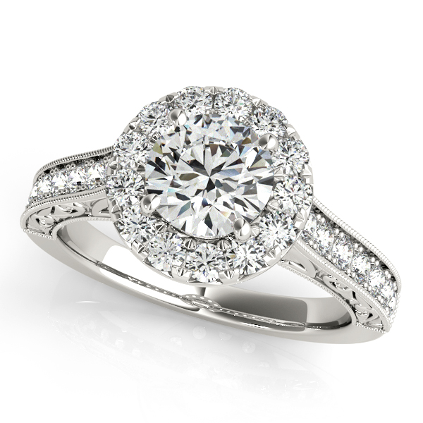 Designer Diamond Halo Engagement Ring Vintage Filigree Shank