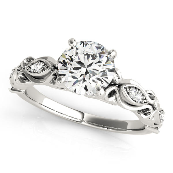 Artistic Side Stone Diamond Engagement Ring Antique Shank [OV-50669-E]