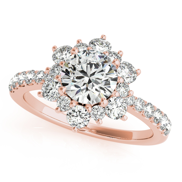 Incomparable Floral Side Stone Halo Diamond Engagement Ring [OV-50834-E]