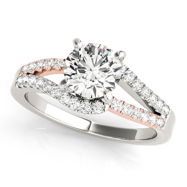 Rare Curved Diamond Engagement Ring Split Shank Side Stones