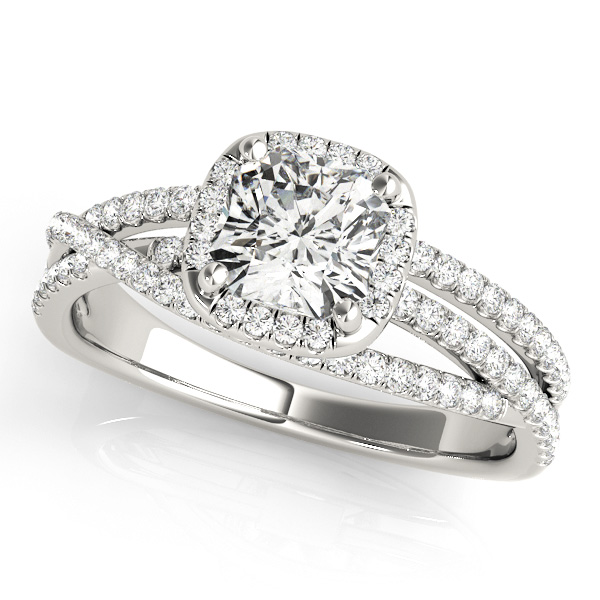 Cushion Cut Engagement Ring with Split Shank & Diamond Halo