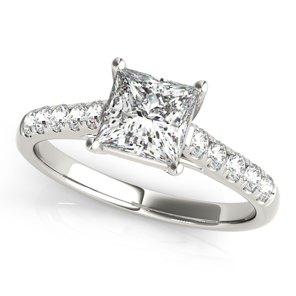 Stylish Trellis Crown Diamond Engagement Ring with Side Stones [OV-82857]