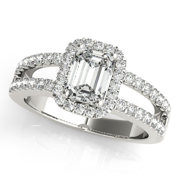 Lavish Emerald Cut Halo Engagement Ring with Split Shank [OV-83494]
