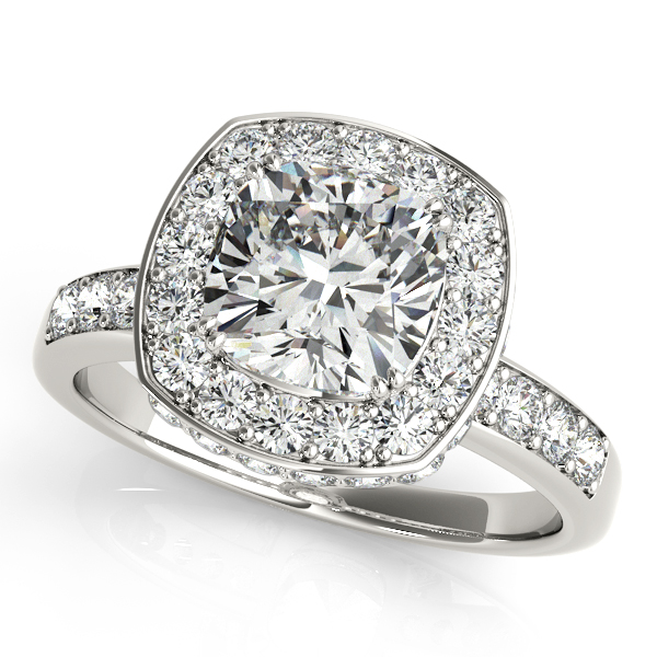 Antique Style Engagement Ring with Cushion Cut Diamond Halo
