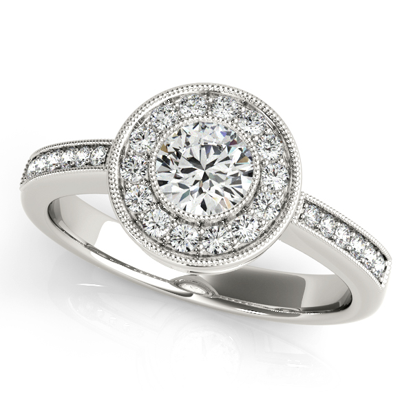 Intricate Bezel Halo Diamond Engagement Ring with Filigree