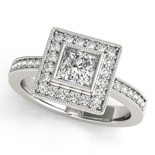 Upscale Cushion Cut Diamond Side Stone Engagement Ring
