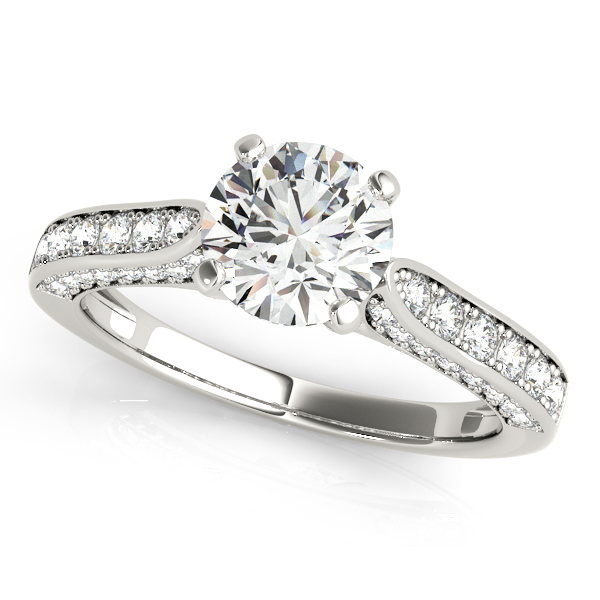 Elegant Side Stone Engagement Ring Three Rows of Diamonds