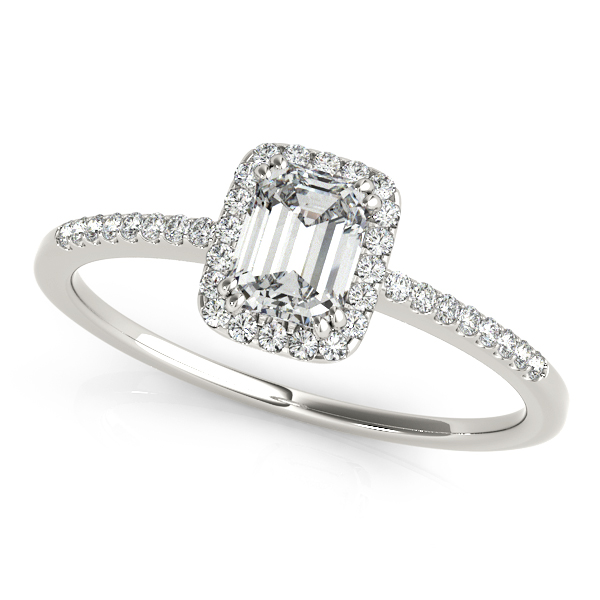 Good-Looking Side Stone Engagement Ring with Emerald Cut Halo