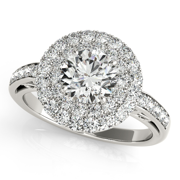 Peculiar Quintet Halo Engagement Ring with Diamond Side Stones