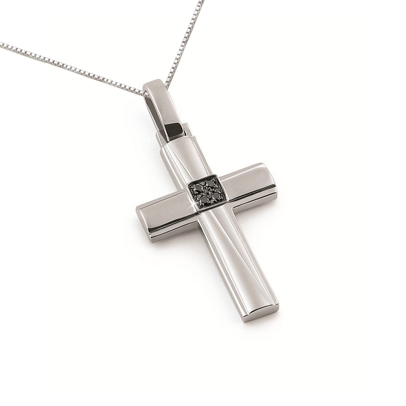 Simple Black Diamond Gold Cross Necklace Pendant