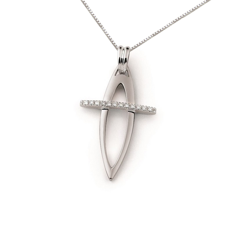 Unique Split Cross Pendant Necklace 0.06CT Diamonds