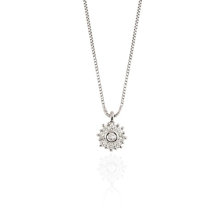 Royal Round Halo Wheel Diamond Pendant Necklace 1/10CT