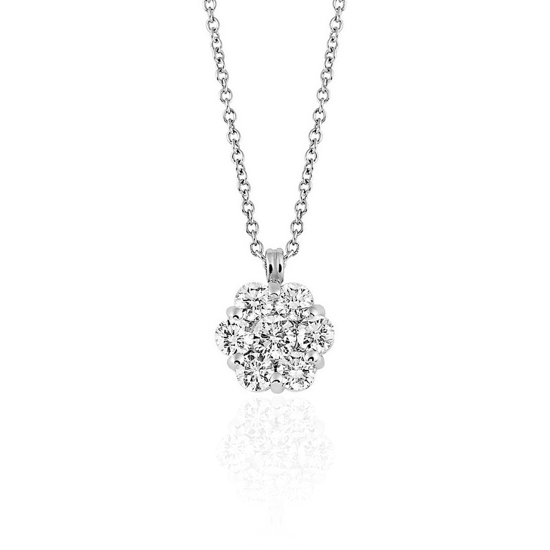 Luxury Halo Circle Pendant Necklace with 0.65CT Diamonds