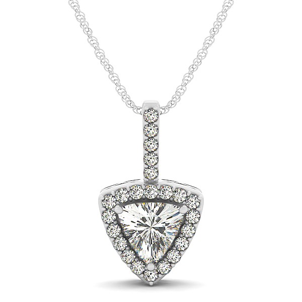 Trillion Cut Diamond Pendant Halo Necklace White Gold