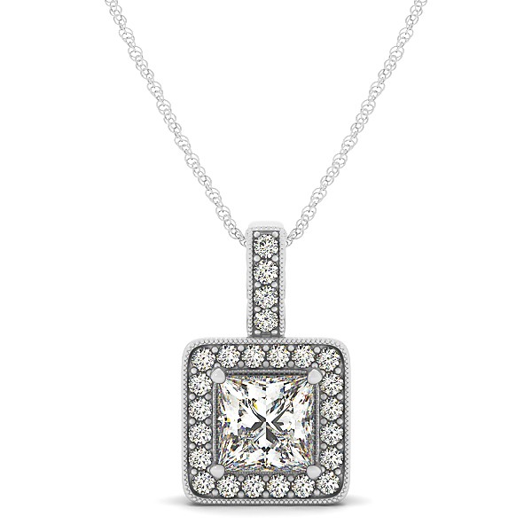 Square Diamond Halo Necklace in Gold or Sterling Silver
