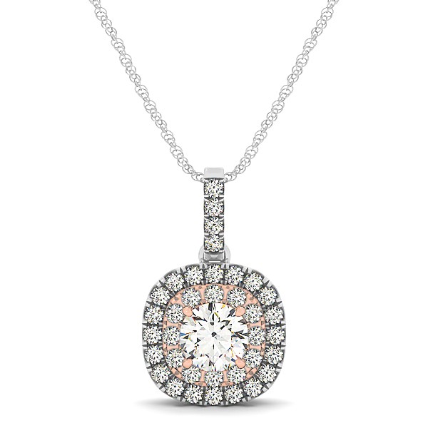 Cushion Diamond Pendant Necklace Double Halo