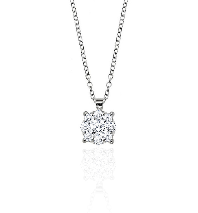 Elegant Cluster Halo Diamond Pendant Necklace 1/4CT