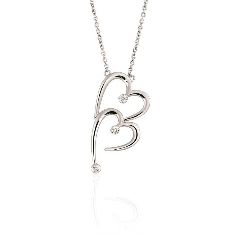 Elegant Double Heart Diamond Necklace 1/10CT