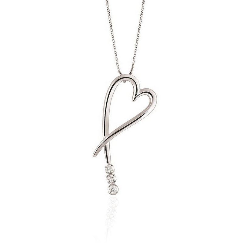 Italian Curved Heart Diamond Necklace with Three Diamond Drop