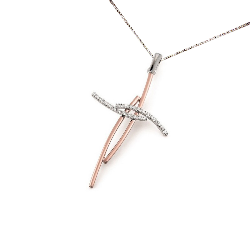 Two Tone Rose White Gold Cross Necklace Pendant