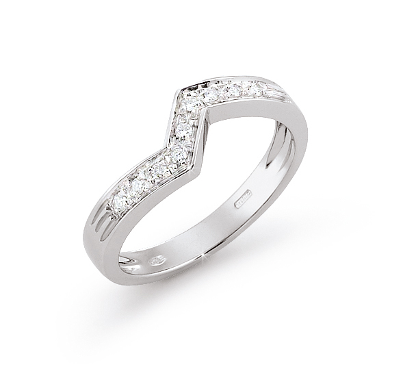 Exquisite Curved Italian Ring 0.09 Ct Diamond 18K White Gold