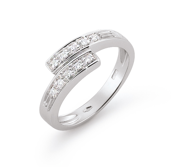 Exquisite Twin Band Wedding Ring 0.1 Ct Diamond 18K White Gold