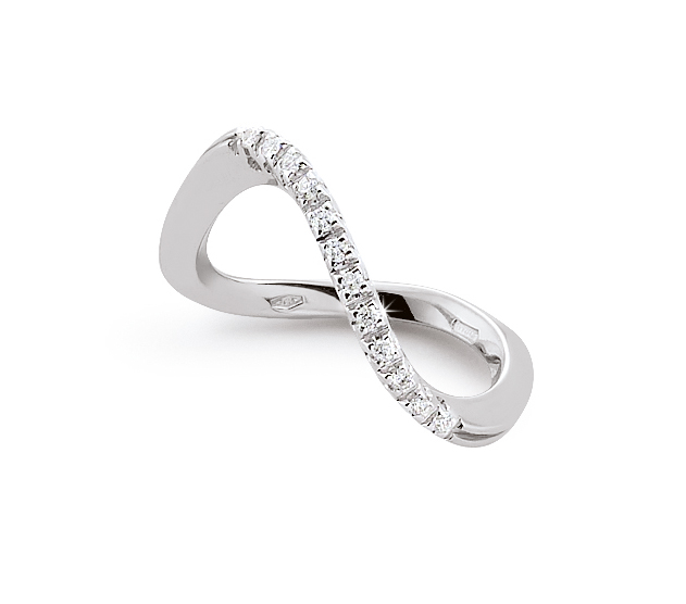 Unique Infinity Italian Ring 0.1 Ct Diamond 18K White Gold