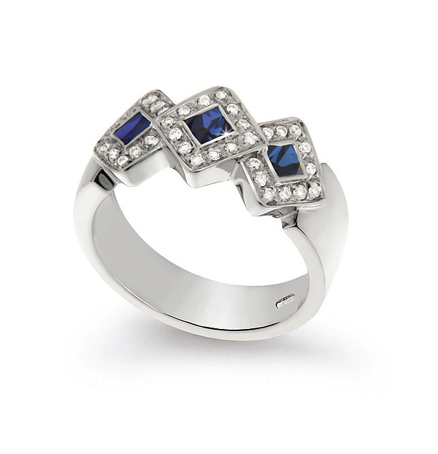 Italian Halo 0.50 Ct Sapphire Ring 0.23 Ct Diamond 18K White Gold