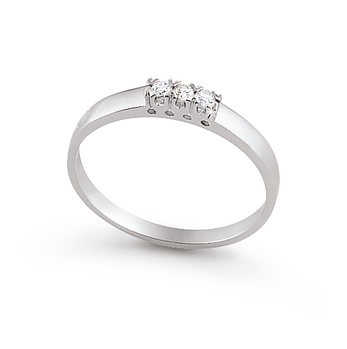 Delicate Italian Ring With 3 Stones 0.08 Ct Diamond 18K White Gold