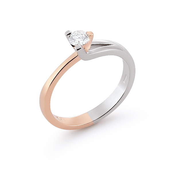 Unique Solitaire Two-Tone Ring 0.24 Ct Diamond 18K White And Rose Gold
