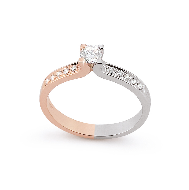 Exquisite Italian Ring 0.34 Ct Diamond 18K White And Rose Gold