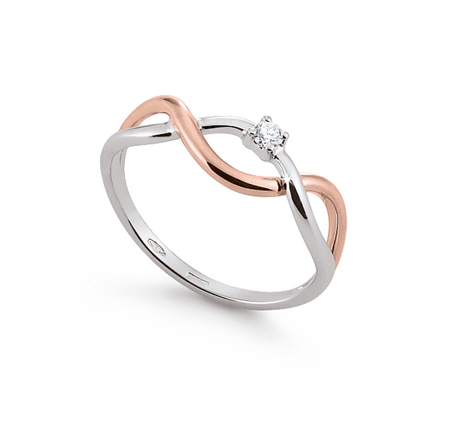 Italian Infinity Two-Tone Ring 0.03 Ct Diamond 18K White And Rose Gold