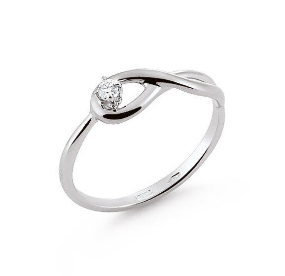 Modern Italian Infinity Ring 0.03 Ct Diamond 18K White Gold