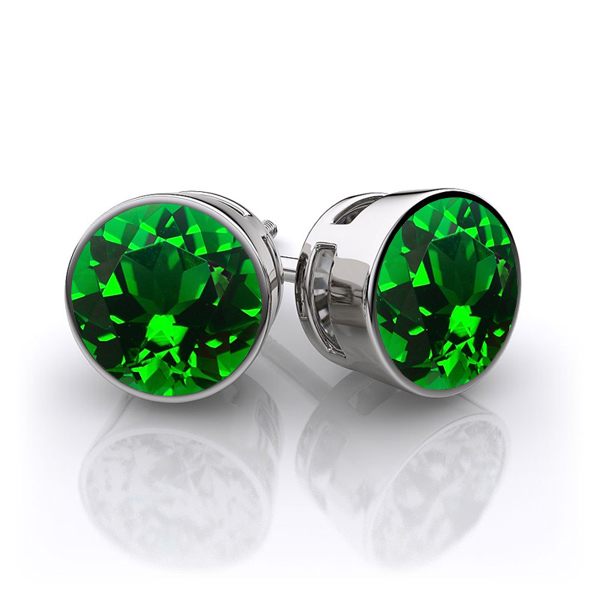 Emerald Earrings Bezel Studs