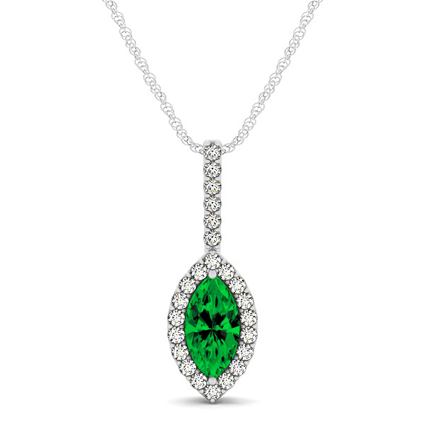 Fashionable Halo Marquise Cut Emerald Necklace