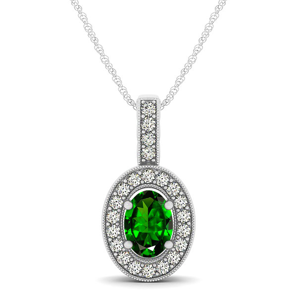 Vintage Oval Cut Emerald Halo Necklace