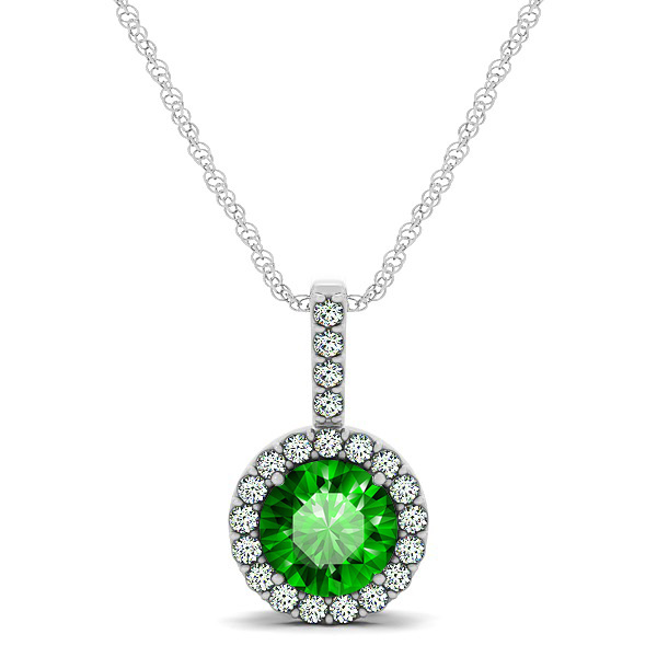 Gorgeous Round Emerald Halo Necklace