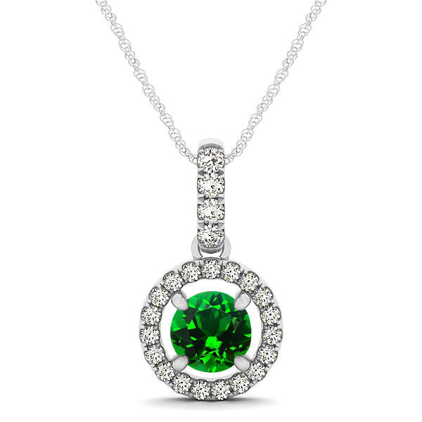 Extraordinary Floating Round Emerald Halo Drop Necklace