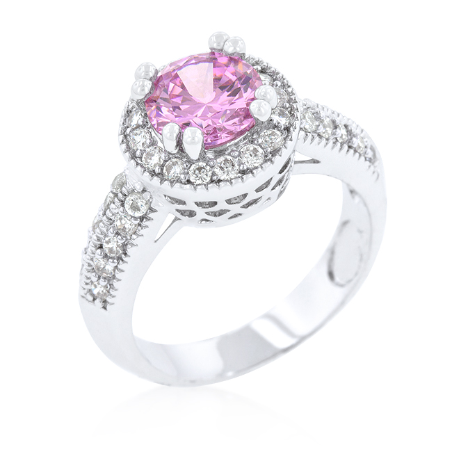 Engagement Ring Halo Setting Pink CZ