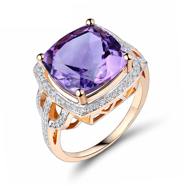 7.84 CT Cushion 12x12mm Purple Amethyst Engagement Ring with Diamonds
