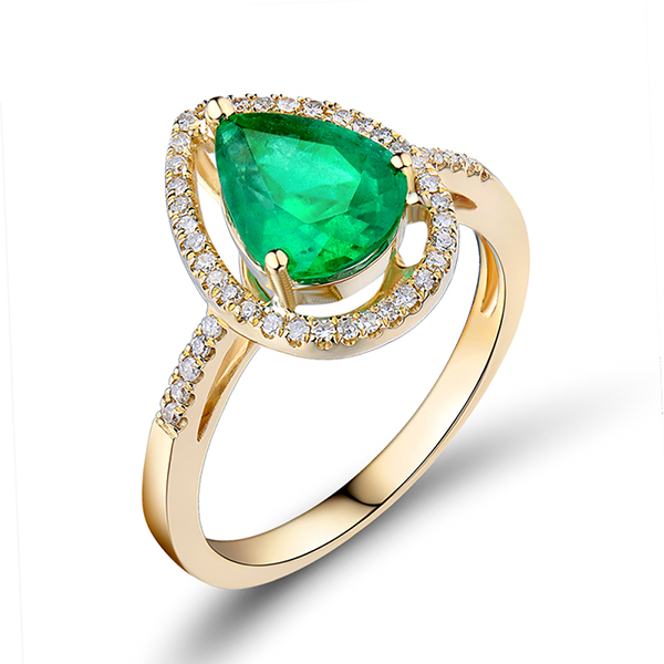 Pear Cut 1.52 CT Emerald Engagement Ring 0.20 CT Diamond Pave