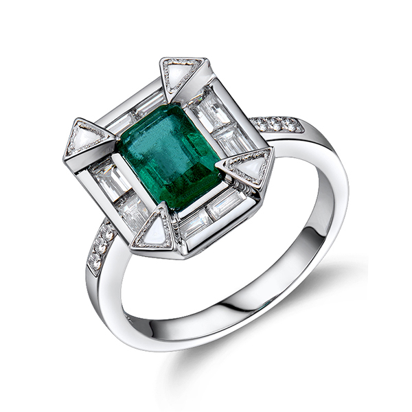 Vintage Emerald Cut Engagement Ring 2.35 CT Natural Diamond & Emerald Stones