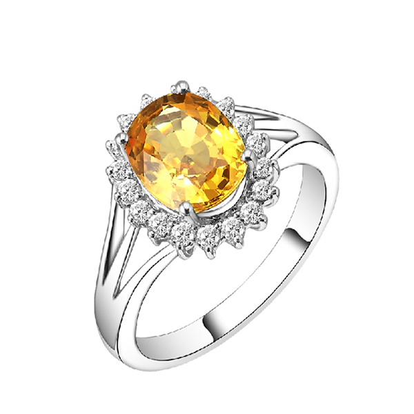 2.54 CT Citrine & Diamond Halo Gemstone Ring 14K Yellow Gold